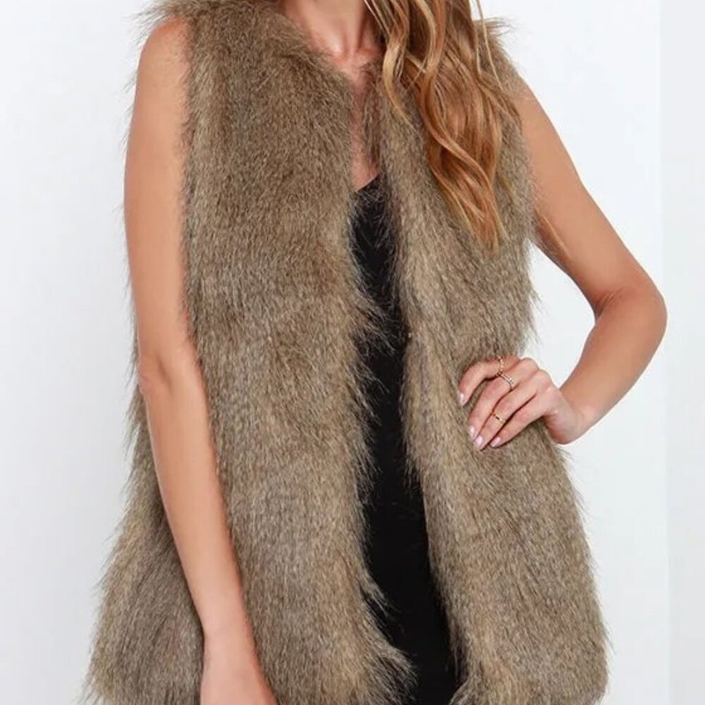 Brown Faux Fur Vest Flurry of Fun Size Medium by Black Swan